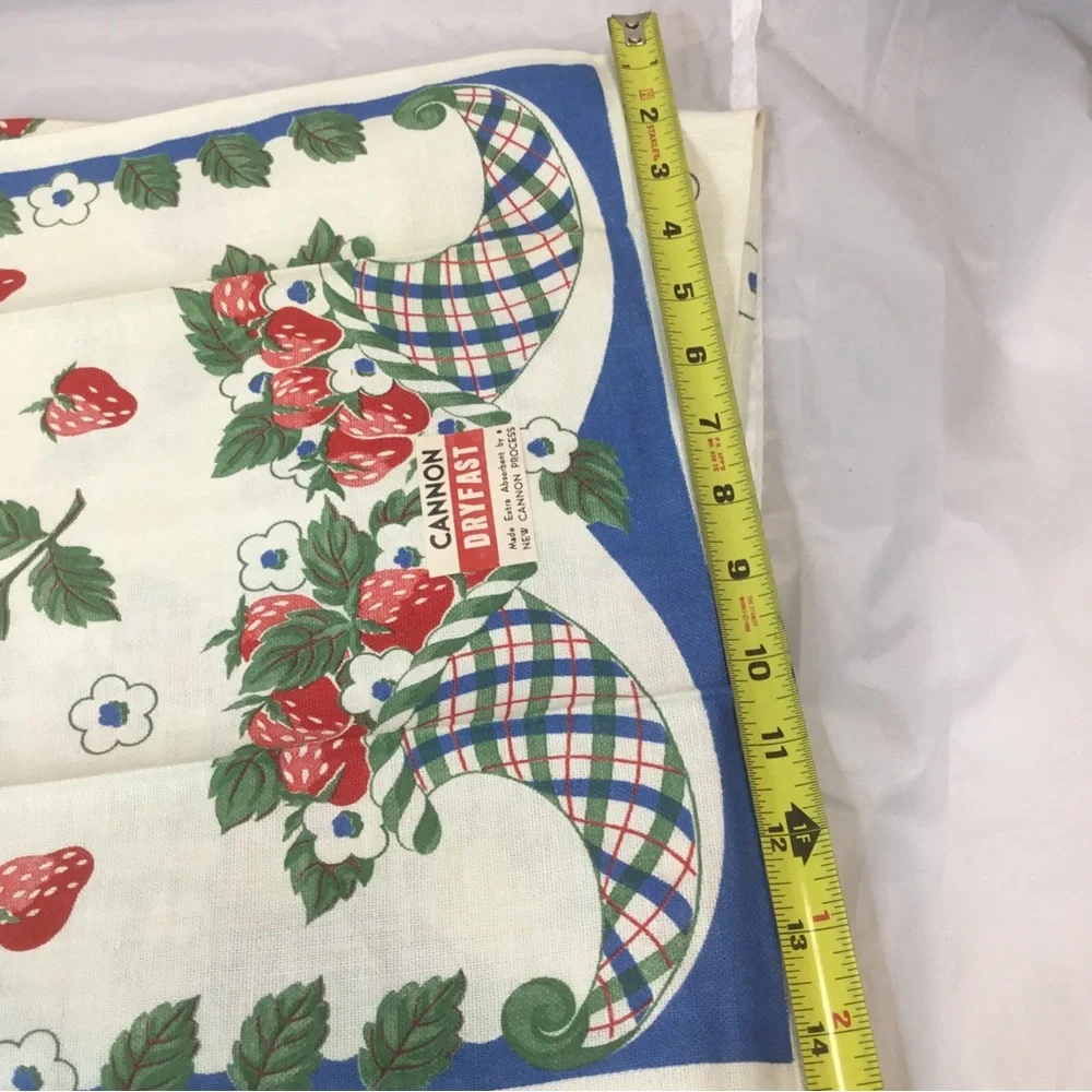 6 CANNON Part Linen Kitchen DISH TOWELS NEW USA Strawberries VTG NOS